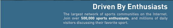 The largest network of sports communities on the Internet. Join over 500,000 sports enthusiasts, and millions of daily visitors discussing their favorite sport